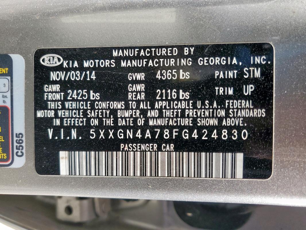 5XXGN4A78FG424830 - 2015 KIA OPTIMA EX SILVER photo 12