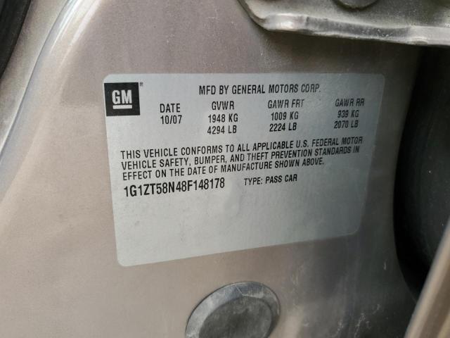 1G1ZT58N48F148178 - 2008 CHEVROLET MALIBU LT 棕色 照片 12