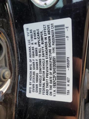 19XFC2F76HE006891 - 2017 HONDA CIVIC EX BLACK photo 12