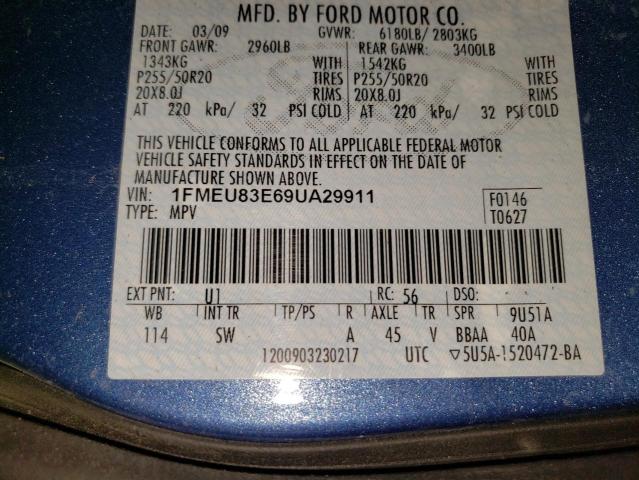 1FMEU83E69UA29911 - 2009 FORD EXPLORER XLT 蓝色 照片 13