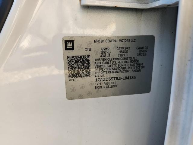 1G1ZD5ST8JF194185 - 2018 CHEVROLET MALIBU LT Beyaz fotoğraf 12