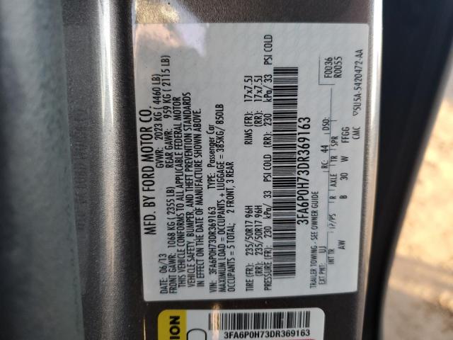 3FA6P0H73DR369163 - 2013 FORD FUSION SE GRAY photo 12
