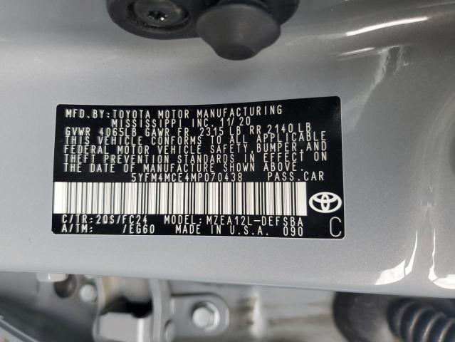 5YFM4MCE4MP070438 - 2021 TOYOTA COROLLA SE Grau Foto 12