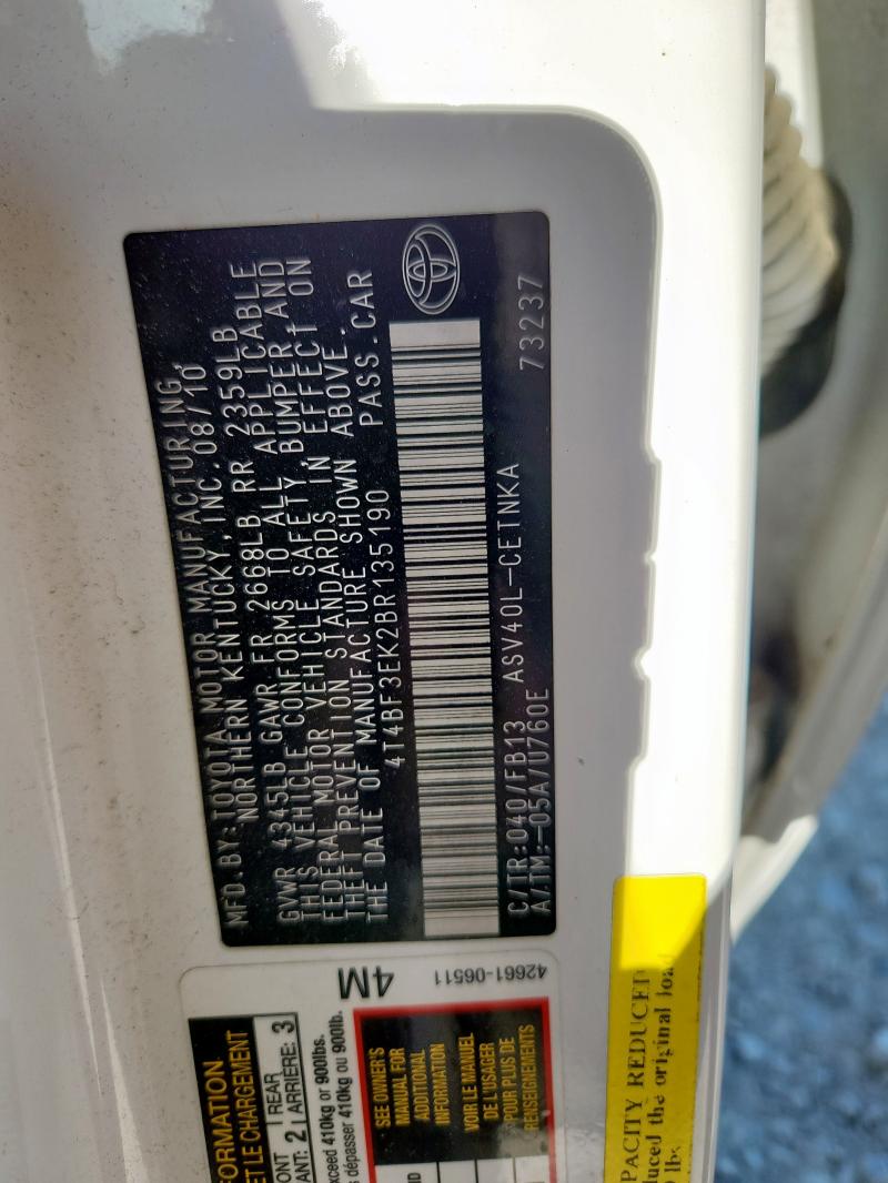 4T4BF3EK2BR135190 - 2011 TOYOTA CAMRY BASE Ağ foto 13