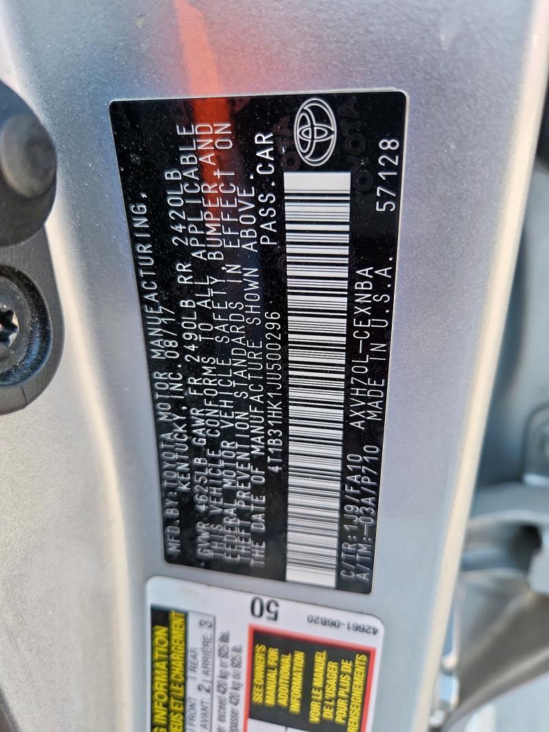 4T1B31HK1JU500296 - 2018 TOYOTA CAMRY LE SILVER photo 13