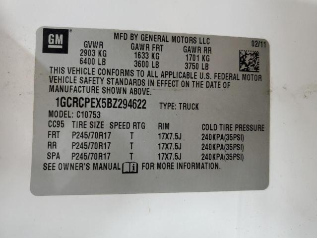 1GCRCPEX5BZ294622 - 2011 CHEVROLET SILVERADO C1500 WHITE photo 12