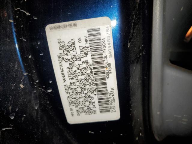 4T3ZF13C01U384697 - 2001 TOYOTA SIENNA LE BLUE photo 12