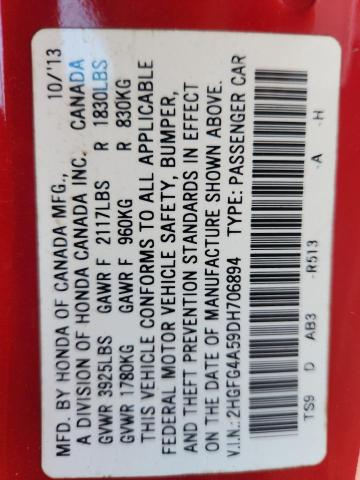 2HGFG4A59DH706894 - 2013 HONDA CIVIC SI RED photo 12