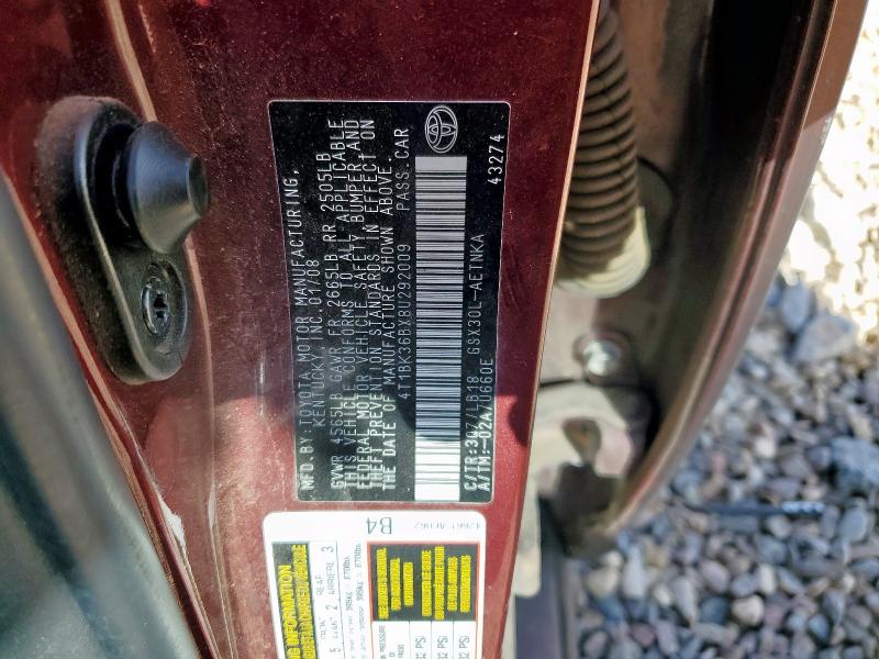 4T1BK36BX8U292009 - 2008 TOYOTA AVALON XL Tünd qırmızı foto 12