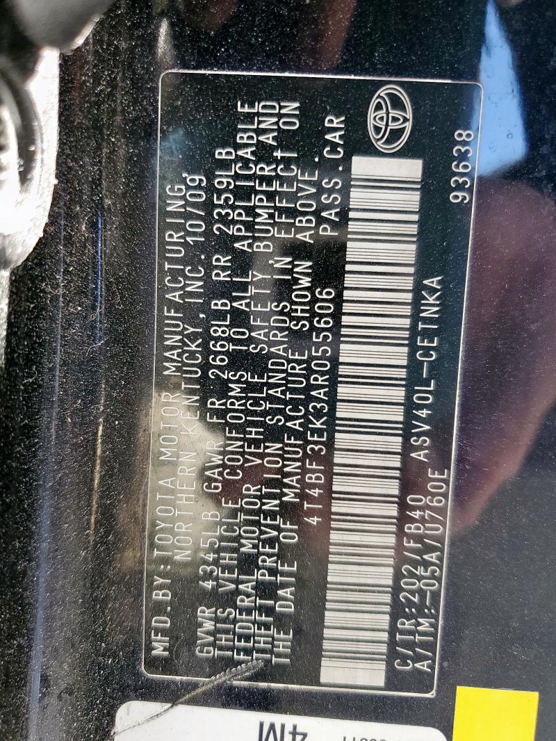 4T4BF3EK3AR055606 - 2010 TOYOTA CAMRY BASE Negro foto 12