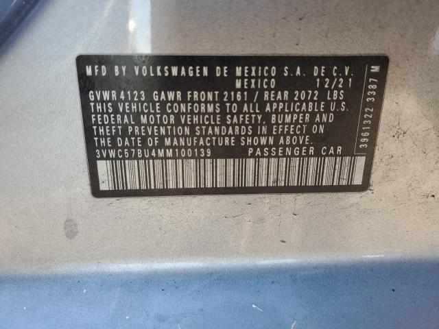 3VWC57BU4MM100139 - 2021 VOLKSWAGEN JETTA S فضي صورة 12