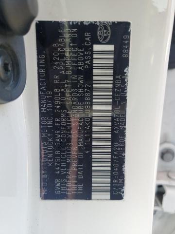 4T1L11AK0LU888872 - 2020 TOYOTA CAMRY LE WHITE photo 12
