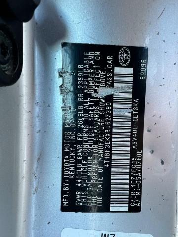 4T1BF3EKXBU6273 - 2011 TOYOTA CAMRY BASE فضي صورة 10