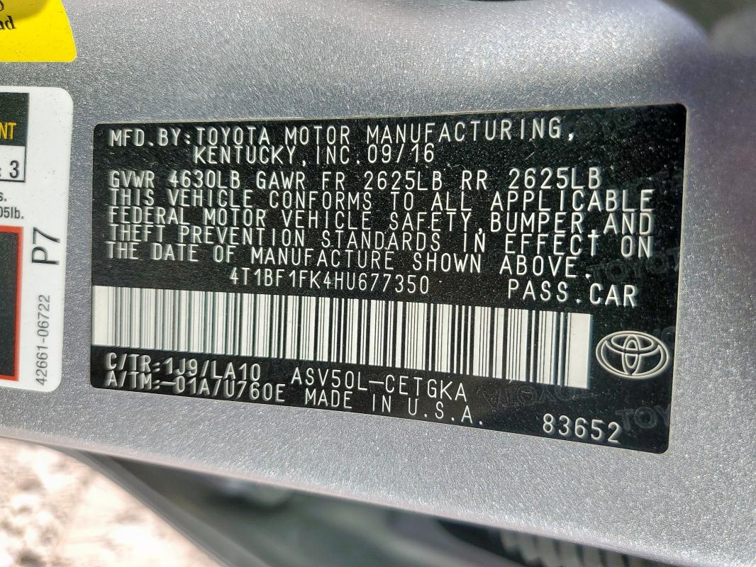 4T1BF1FK4HU677350 - 2017 TOYOTA CAMRY LE SILVER photo 12