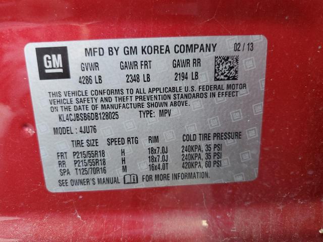 KL4CJBSB6DB128025 - 2013 BUICK ENCORE CONVENIENCE Бордовый фото 12