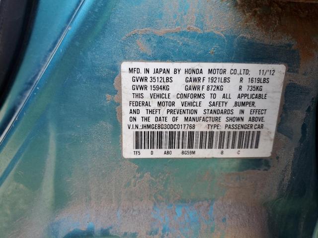 JHMGE8G30DC017768 - 2013 HONDA FIT TEAL photo 12