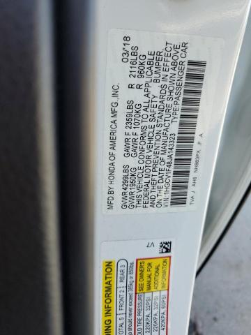 1HGCV1F48JA143323 - 2018 HONDA ACCORD EX 白色 照片 13