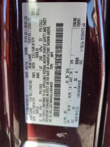 5LMCJ2C90GUJ30405 - 2016 LINCOLN MKC SELECT BURGUNDY photo 12