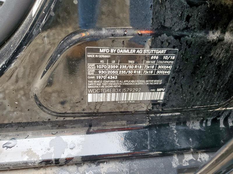 WDCTG4EB3KJ579292 - 2019 MERCEDES-BENZ GLA 250 შავი ფოტო 13