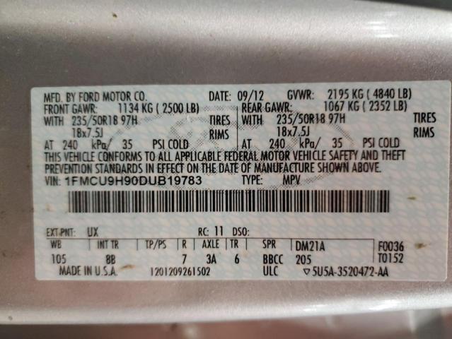 1FMCU9H90DUB19783 - 2013 FORD ESCAPE SEL SILVER photo 13