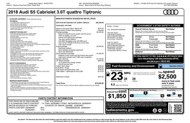 WAU24GF54JN005485 - 2018 AUDI S5 PRESTIGE Сұр фото 10