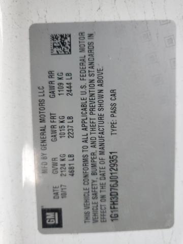 1G1FH3D76J0129351 - 2018 CHEVROLET CAMARO SS WHITE photo 12