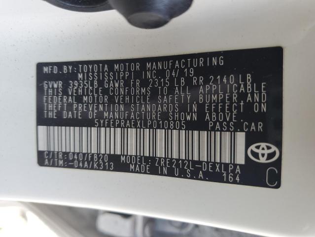 5YFEPRAEXLP010805 - 2020 TOYOTA COROLLA LE WHITE photo 13