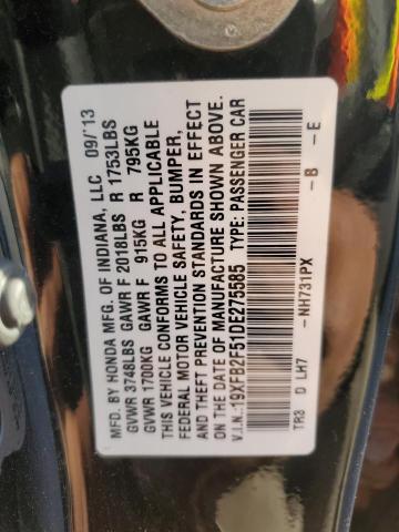 19XFB2F51DE275585 - 2013 HONDA CIVIC LX أسود صورة 12