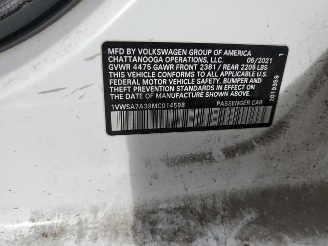 1VWSA7A39MC014598 - 2021 VOLKSWAGEN PASSAT SE თეთრი ფოტო 12