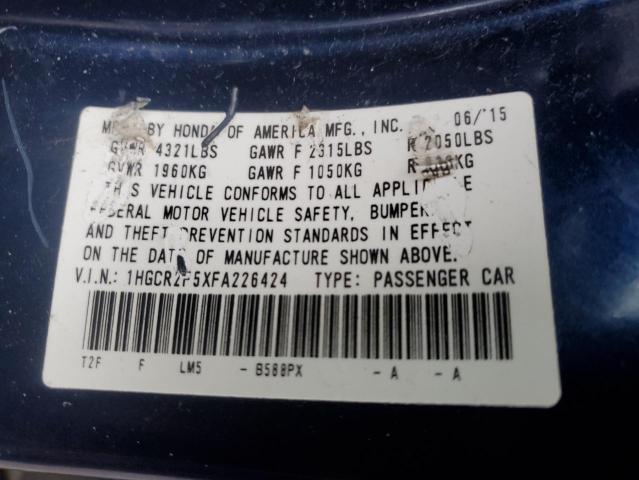 1HGCR2F5XFA226424 - 2015 HONDA ACCORD SPORT BLUE photo 12
