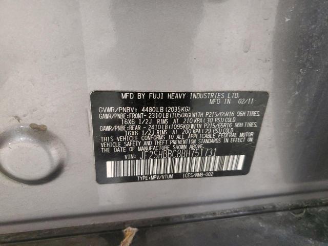 JF2SHBBC8BH751731 - 2011 SUBARU FORESTER 2.5X Plata foto 13
