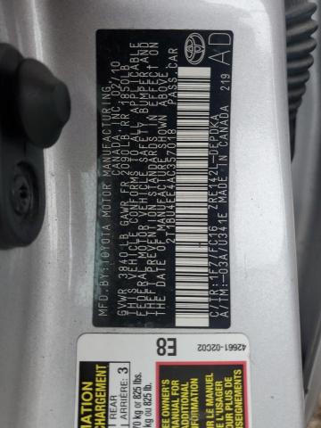 2T1BU4EE4AC357018 - 2010 TOYOTA COROLLA BASE SILVER photo 12