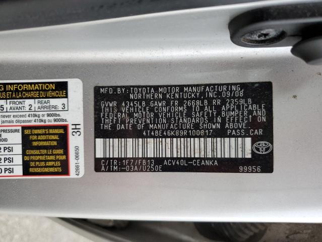 4T4BE46K89R100817 - 2009 TOYOTA CAMRY BASE Күміс фото 13