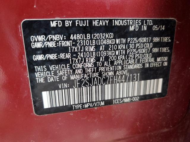 JF2SJADC7FH447131 - 2015 SUBARU FORESTER 2.5I PREMIUM 勃艮第红 照片 14