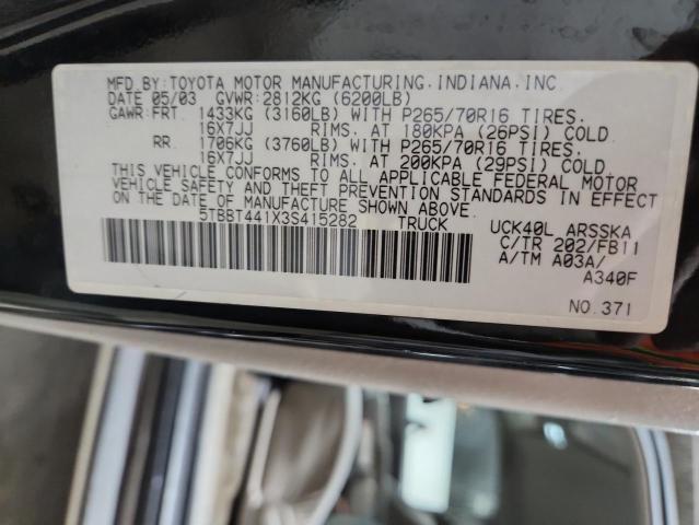 5TBBT441X3S415282 - 2003 TOYOTA TUNDRA ACCESS CAB SR5 BLACK photo 12