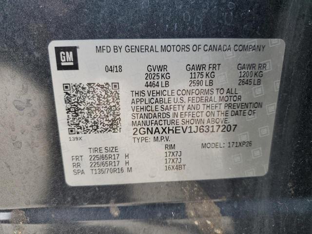 2GNAXHEV1J6317207 - 2018 CHEVROLET EQUINOX LS Серый фото 13