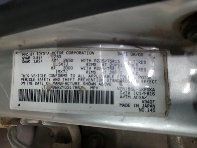 JT3HN86R2Y0317867 - 2000 TOYOTA 4RUNNER SR5 SILVER photo 13