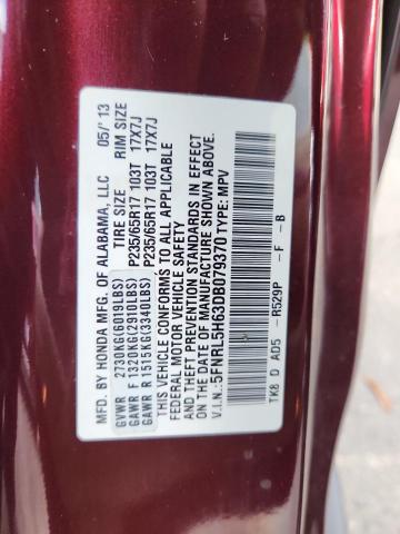 5FNRL5H63DB079370 - 2013 HONDA ODYSSEY EXL BURGUNDY photo 13