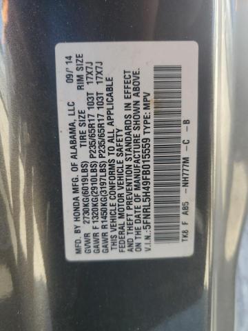 5FNRL5H49FB015559 - 2015 HONDA ODYSSEY EX GRAY photo 14