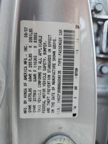 1HGCP36888A008135 - 2008 HONDA ACCORD EXL SILVER photo 13