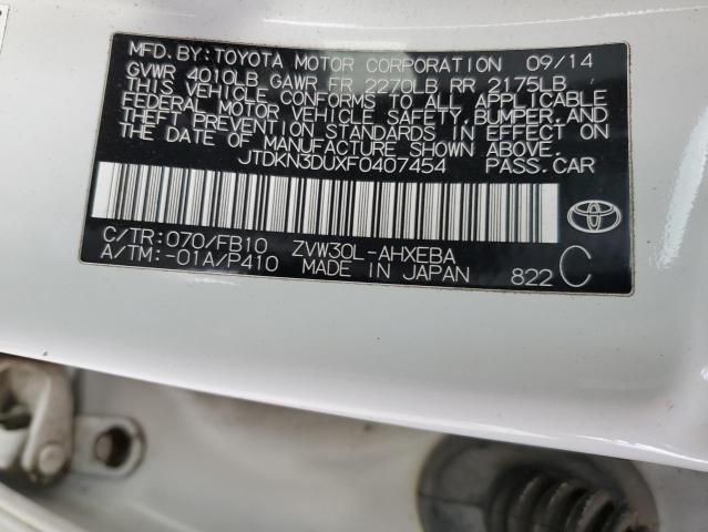 JTDKN3DUXF0407454 - 2015 TOYOTA PRIUS 白色 照片 12