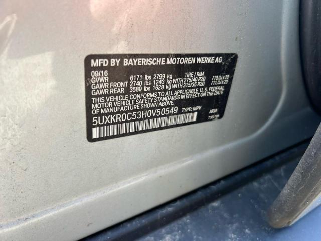 5UXKR0C53H0V50549 - 2017 BMW X5 XDRIVE35I Արծաթագույն լուսանկար 10