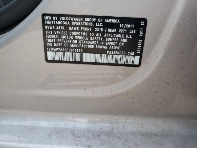 1VWAP7A30CC017883 - 2012 VOLKSWAGEN PASSAT S Argent photo 13