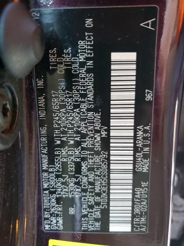 5TDZK3EH5CS085792 - 2012 TOYOTA HIGHLANDER BASE Bordo foto 14