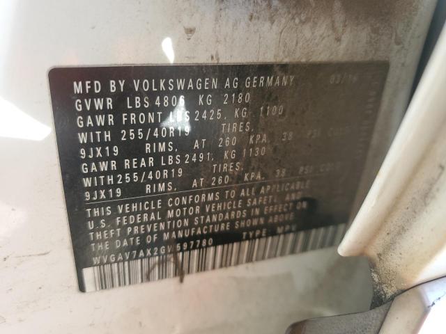 WVGAV7AX2GW597780 - 2016 VOLKSWAGEN TIGUAN S 白色 照片 13