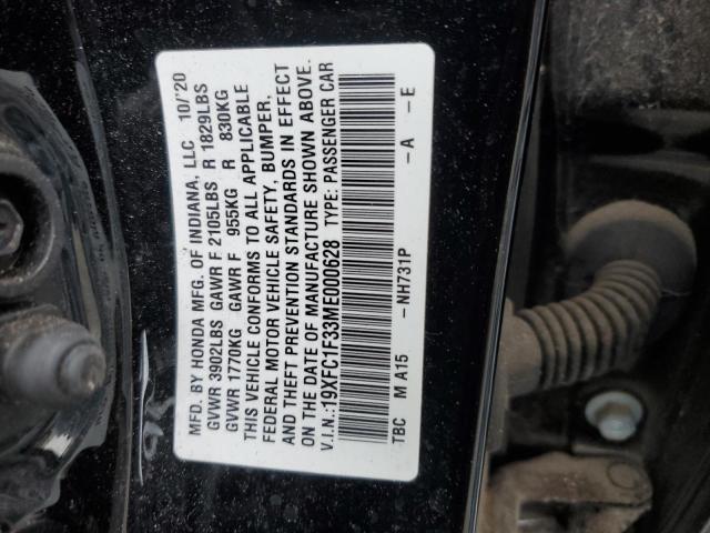 19XFC1F33ME000628 - 2021 HONDA CIVIC EX BLACK photo 12