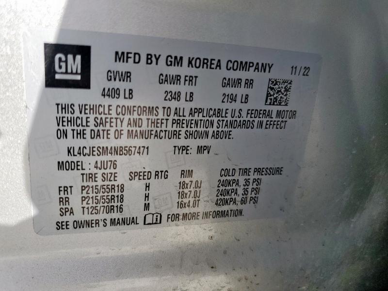 KL4CJESM4NB567471 - 2022 BUICK ENCORE PREFERRED SILVER photo 13