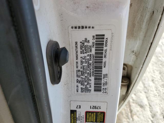 1NXBU40E09Z012487 - 2009 TOYOTA COROLLA BASE 白色 照片 12