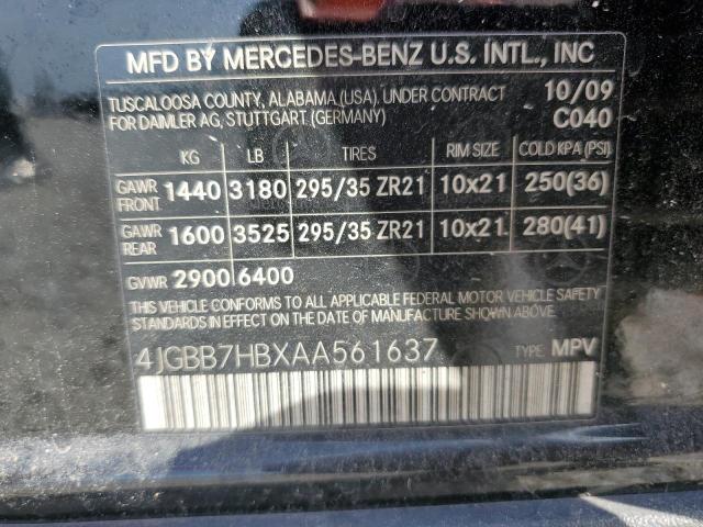 4JGBB7HBXAA561637 - 2010 MERCEDES-BENZ ML 63 AMG BLACK photo 12