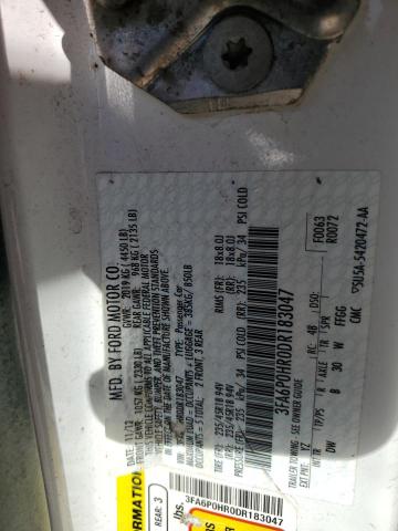 3FA6P0HR0DR183047 - 2013 FORD FUSION SE WHITE photo 12